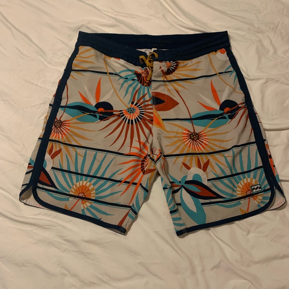 Billabong Orange and Blue Board Shorts Tropical Swimwear
